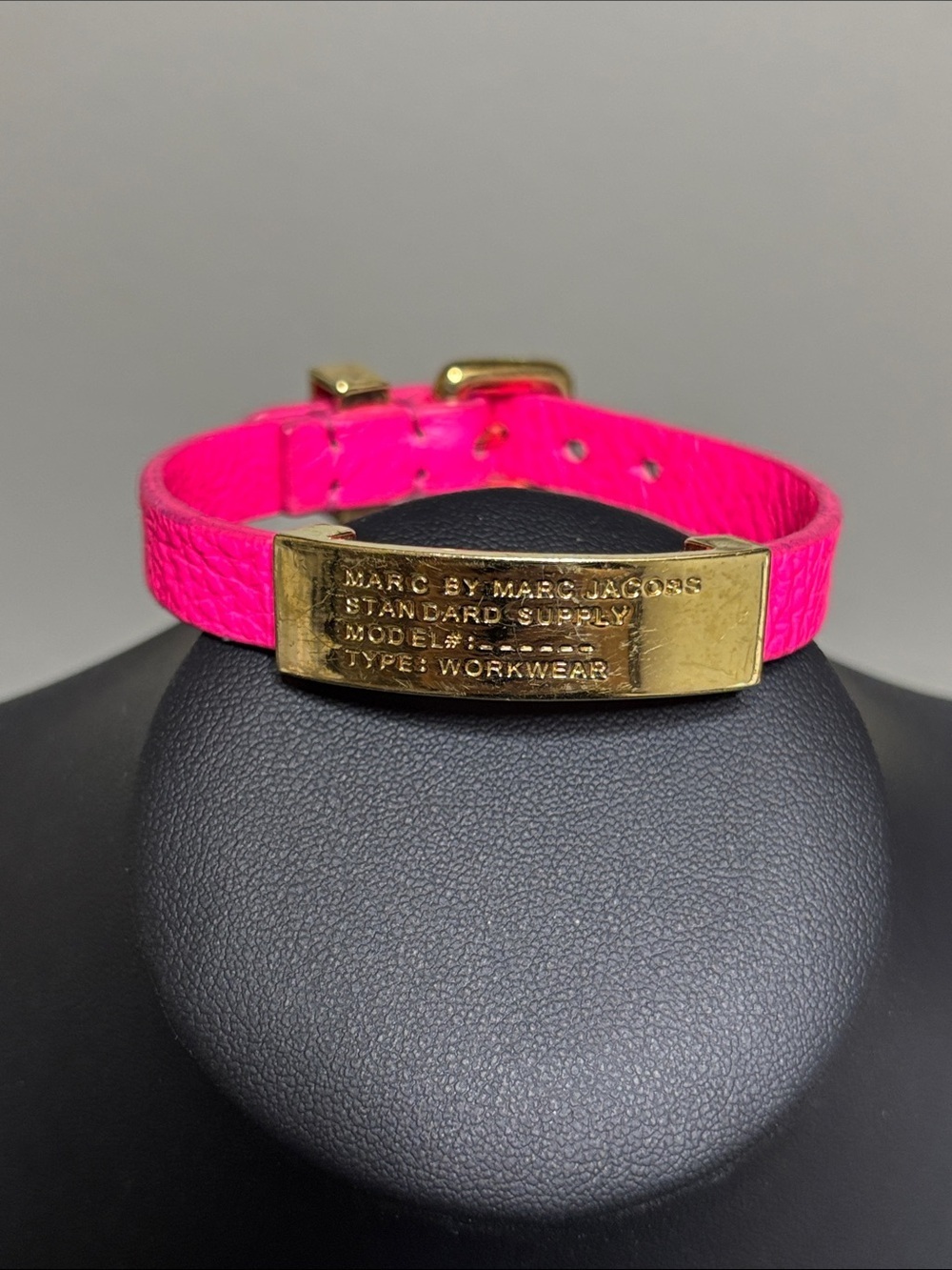 Marc by Marc Jacobs Leather Neon Pink Gold Tone Buckle Bracelet